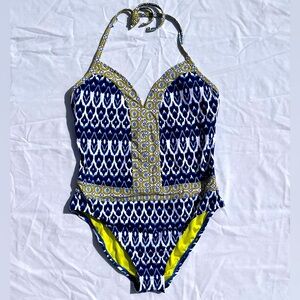 Bleu|Rod Beattie Women’s One Piece Swimsuit in Royal Blue and Yellow, Size 10